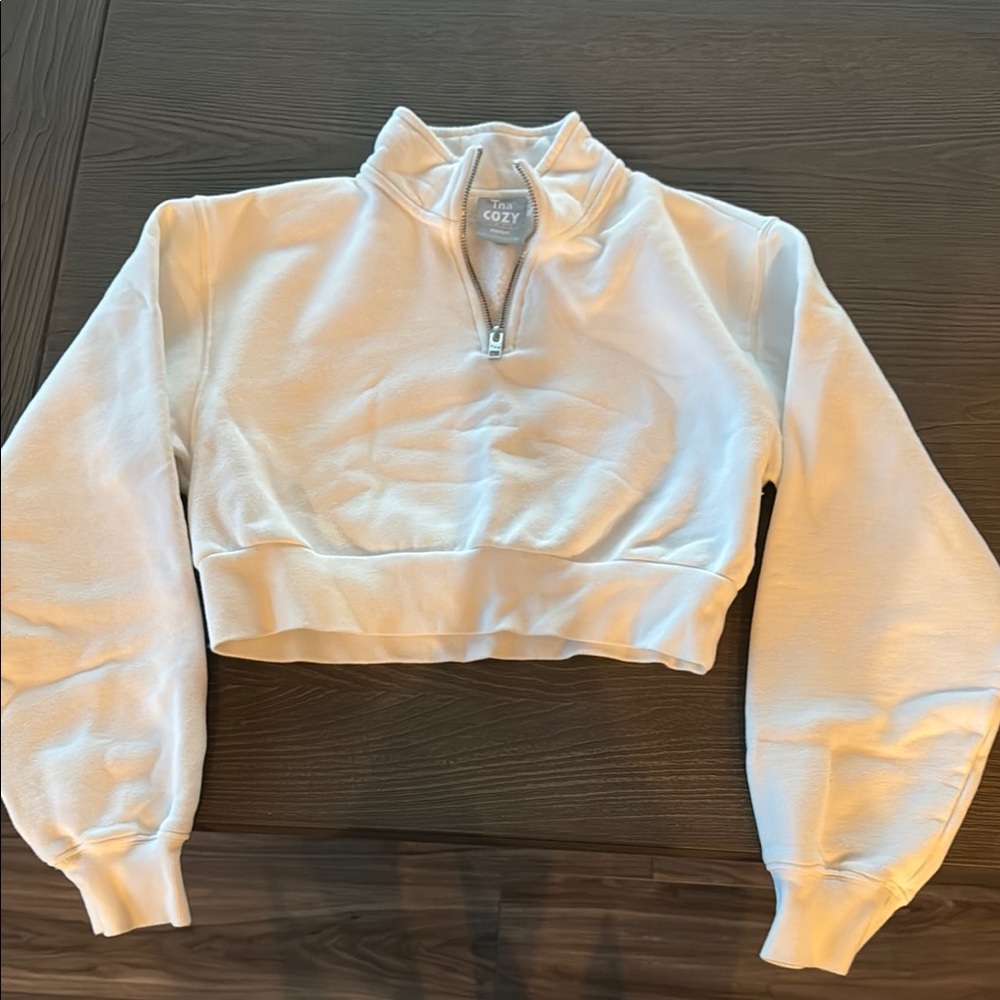 Aritzia Gray Cream Cropped Polo Sweatshirt